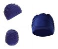 Womens Large Long Hair Swim Cap Pleated Cloth Ear Protection Adult Spa Supplies Swim Cap; Blue