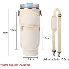 Water Bottle Carrier Bag Fit For 40oz Tumbler With Handle, Water Bottle Holder Bag With Adjustable Shoulder Strap  For Hiking Travelling Camping (Color: White)