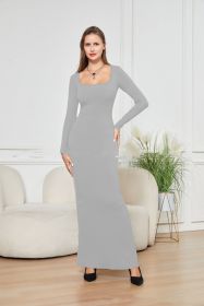 Two-in-one With Lining Double-layer Belly Contracting Hip Lifting Long Sleeve Narrow Dress (Option: Gray-XS)