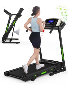 FYC Folding Treadmill for Home Office Use Walking Jogging Running Machine Incline Treadmill 330LBS Weight Capacity Foldable Compact Treadmill with LED (Color: Green)