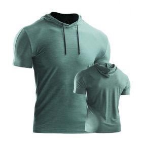 Male Training Shirts Quick Drying Gym Clothing Musculation Sportswear Fitness Running Jackets Rashguards Hoodies ropa deportiva (Color: Green 2, size: L)