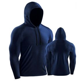 Male Training Shirts Quick Drying Gym Clothing Musculation Sportswear Fitness Running Jackets Rashguards Hoodies ropa deportiva (Color: Navy blue 1, size: M)