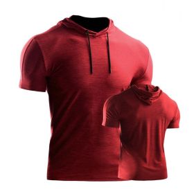 Male Training Shirts Quick Drying Gym Clothing Musculation Sportswear Fitness Running Jackets Rashguards Hoodies ropa deportiva (Color: Red 2, size: XXL)