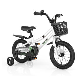 14 Inch Kid's Bike with 2 Training Wheels for 3-5 Years Old (Color: White)