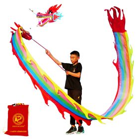 Lightweight Dragon Poi with 3D Dragon Head & Swing Rope Combo for Kids and Beginners, Flowy Dragon Ribbon Streamer Outdoor Fitness Golden Dragon Stage (Color: Rainbow Dragon, size: 9.8 FT)