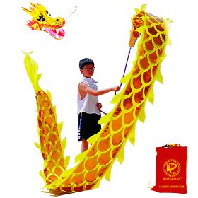 Lightweight Dragon Poi with 3D Dragon Head & Swing Rope Combo for Kids and Beginners, Flowy Dragon Ribbon Streamer Outdoor Fitness Golden Dragon Stage (Color: Golden Yellow, size: 9.8 FT)