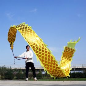 Lightweight Dragon Poi with 3D Dragon Head & Swing Rope Combo for Kids and Beginners, Flowy Dragon Ribbon Streamer Outdoor Fitness Golden Dragon Stage (Color: Golden Yellow, size: 19.6 FT)