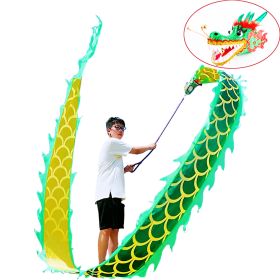 Lightweight Dragon Poi with 3D Dragon Head & Swing Rope Combo for Kids and Beginners, Flowy Dragon Ribbon Streamer Outdoor Fitness Golden Dragon Stage (Color: Golden Green, size: 9.8 FT)