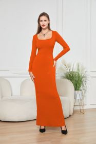 Two-in-one With Lining Double-layer Belly Contracting Hip Lifting Long Sleeve Narrow Dress (Option: Orange-XXL)